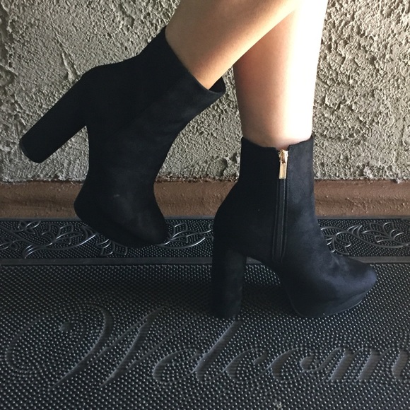 black almond toe booties